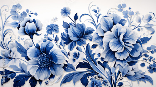 Floral in blue and white. abstract botanical pattern.