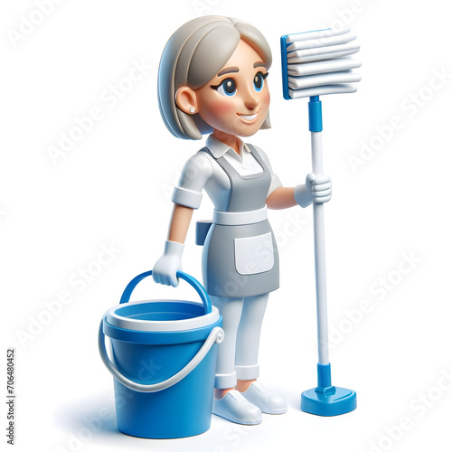 Miniature Cleaning Lady in Toy Style. photo