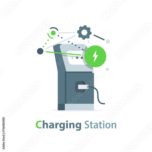 Car charger,Realistic electromobile charging station,Alternative fuel. Vector green energy technology