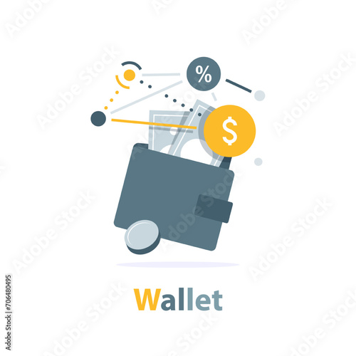 Wallets and coins, e payment, cash back, refund, vector illustrator concept stack of coin and wallet
