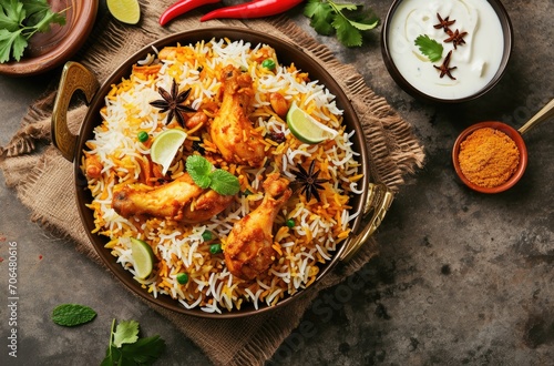 Authentic Chicken Biryani with Raita and Spices - Traditional Indian Cuisine