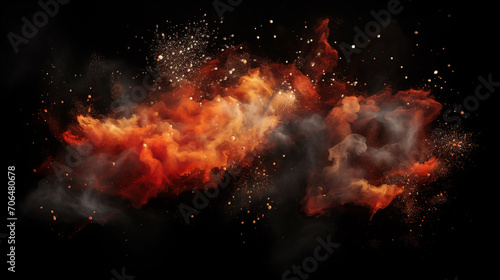 Fiery bomb explosion with sparks isolated on black background photo