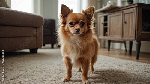 Red chihuahua dog in the living room