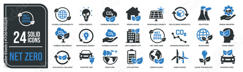 Net zero solid icons collection. Containing customer ecology, sustainable, environmental etc icons. For website marketing design, logo, app, template, ui, etc. Vector illustration. photo