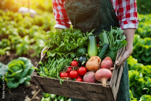 Farmer holding a box with a...