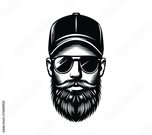 Cool bearded man wearing a cap and sunglasses