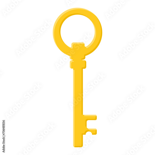 Golden key isolated on white background. Cartoon style. Vector illustration for any design.