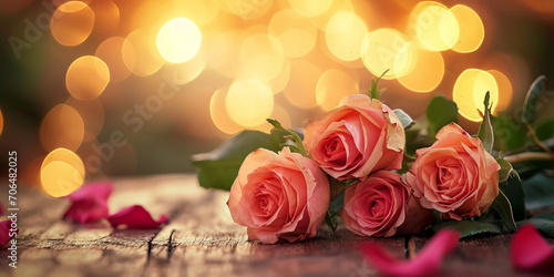 Romantic Roses with Blurred Lights Background - Great for Valentine s Day Promotions or Beauty Product Marketing
