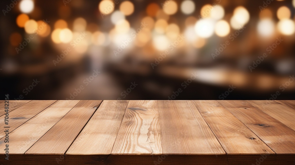 Vintage Wooden Table with Empty Space, Brown Board Background for Rustic Design Concept in Home Interior.