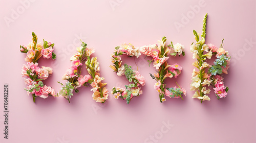 Floral Letters EASTER on Pink Background