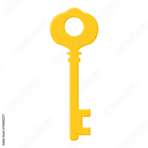 Yellow key isolated on white background. Cartoon style. Vector illustration for any design.