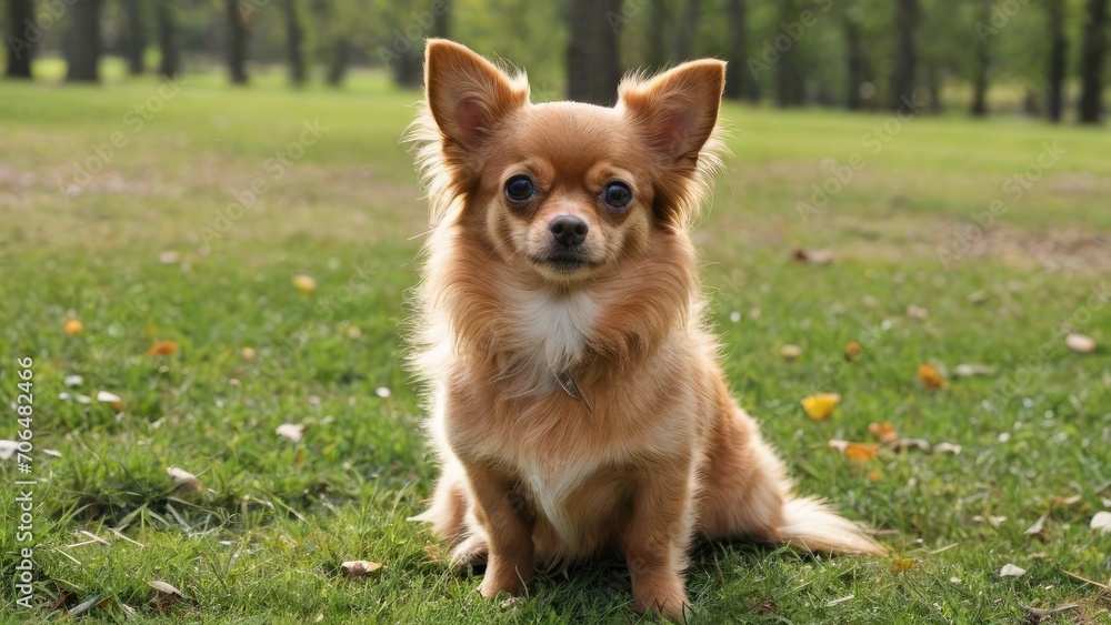 Red chihuahua dog in the park