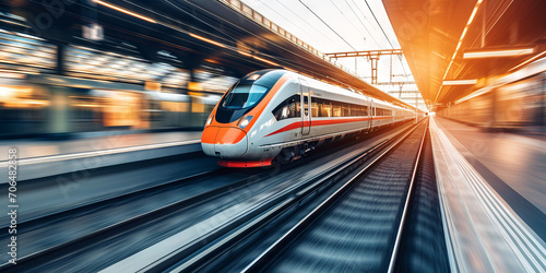 High-Speed Train in Motion: Perfect for Travel Brochures, Modern Transportation, and Technology Themes