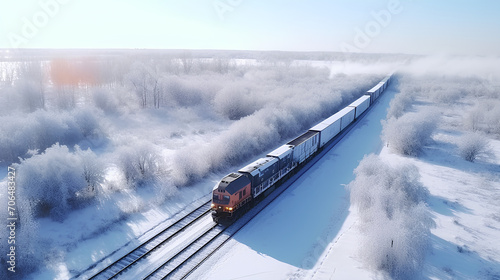 Freight train in the countryside, long distance freight train concept.