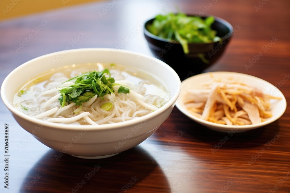 fresh rice noodles next to a bowl of pho fresh rice noodles next to a bowl of pho