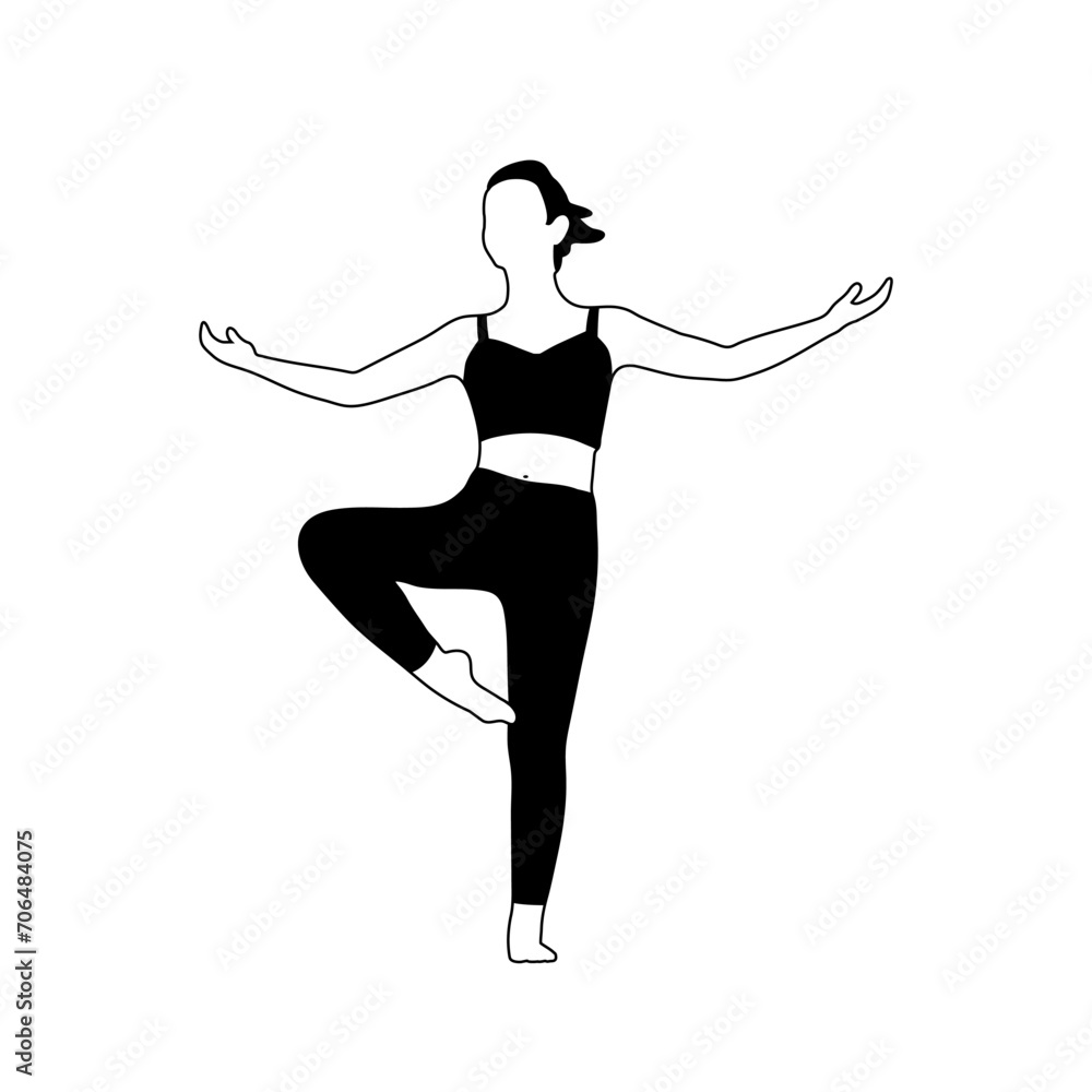 Line art drawing of young woman yoga pose on white background. Vector illustration Line art drawing of young woman yoga pose on white background. Vector illustration