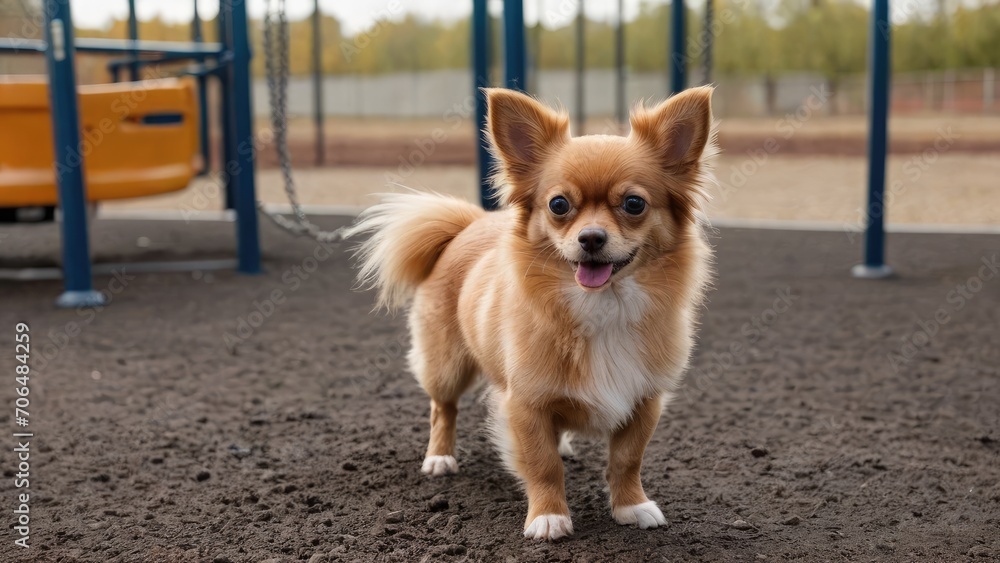 Red chihuahua dog in the playground