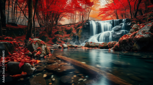 beautiful waterfall in deep forest autumn