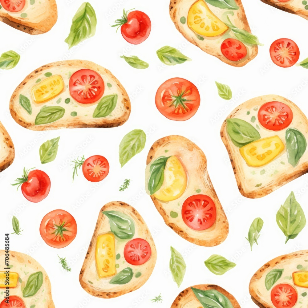 Watercolour illustration of tomato sandwiches as a seamless pattern for wallpaper design Watercolour illustration of tomato sandwiches as a seamless pattern for wallpaper design