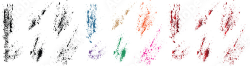Distress ink splatter black, red, orange, purple, wheat, green color blood texture brush stroke banner set