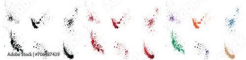 Set of black, red, orange, purple, wheat, green color illustration blood splatter realistic brush stroke vector