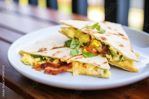 breakfast quesadilla with egg and bacon inside