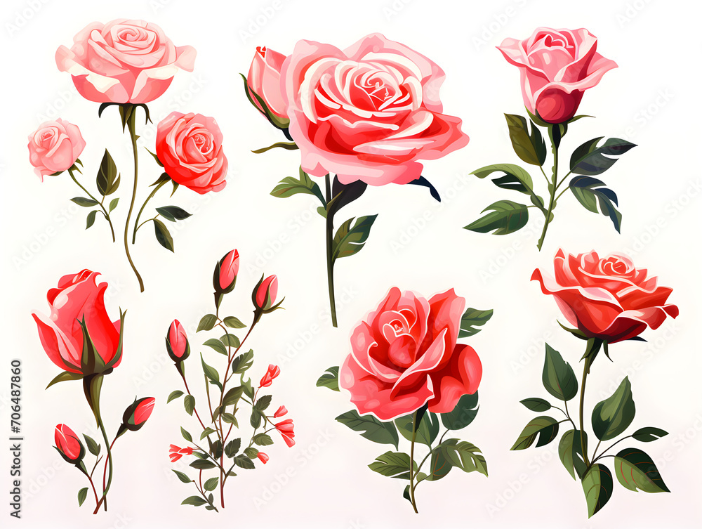 Clipart set of roses bouquets on a white background for crafts, cards, invitations, and art projects,