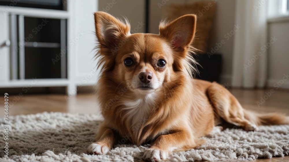 Red chihuahua dog laying on the floor indoor Red chihuahua dog laying on the floor indoor