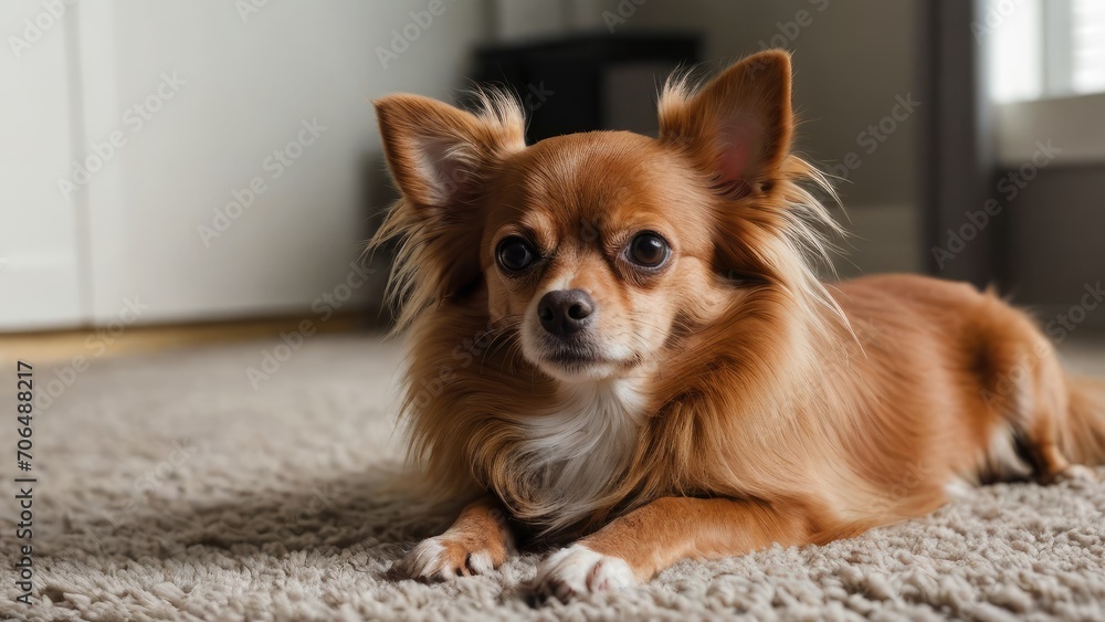 Red chihuahua dog laying on the floor indoor Red chihuahua dog laying on the floor indoor