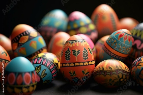 Easter eggs, focused. Spring holiday theme. Generative AI