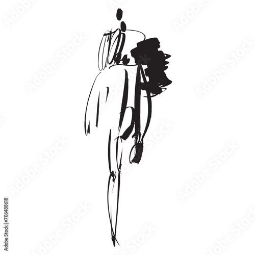 Hand Drawn Fashion Designer Illustration.Fashion Model Illustration, Stylish Sketch.Hand drawn outfit look.Fashion Designer Style. Placement Print. Woman fashion look. Minimal Print. Poster Print