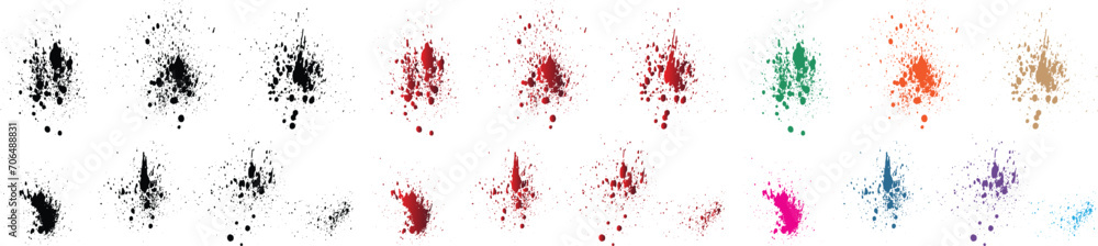 Rectangle vector black, red, orange, purple, wheat, green color ink blood splatter brush stroke paintbrush text box set