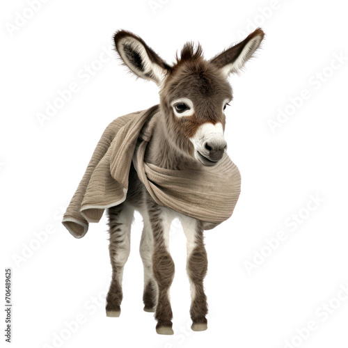 Donkey in blanket enjoying winter season