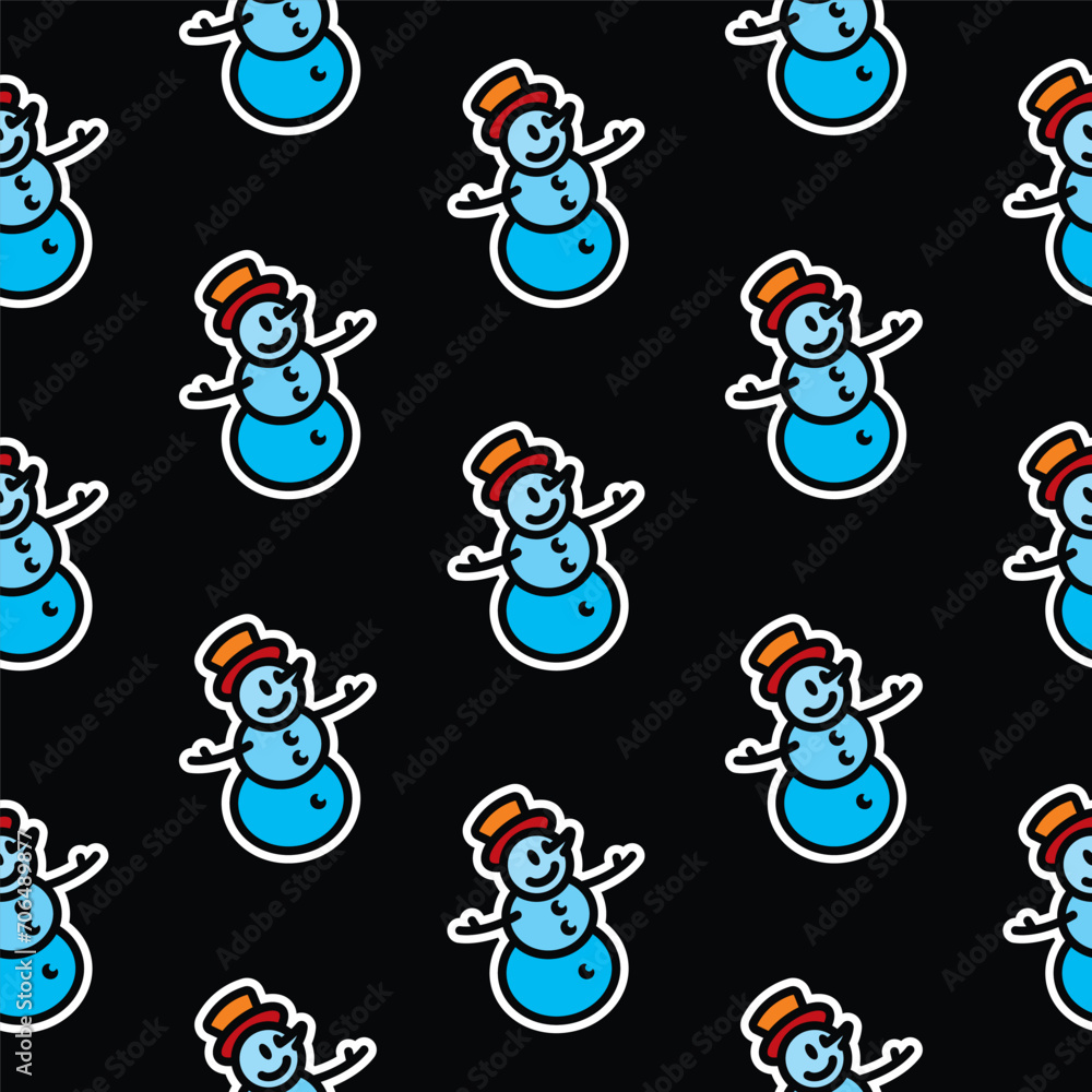 Naklejka premium Seamless pattern. Original vector illustration. The icon of a kind snowman in a top hat.