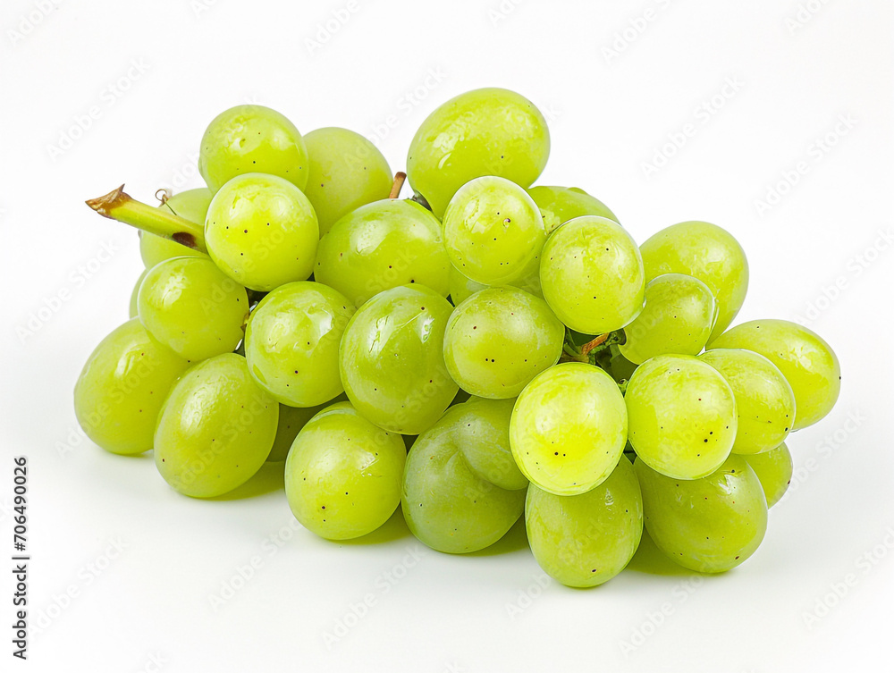 Fresh green grape isolated on white background. Minimalist style. 