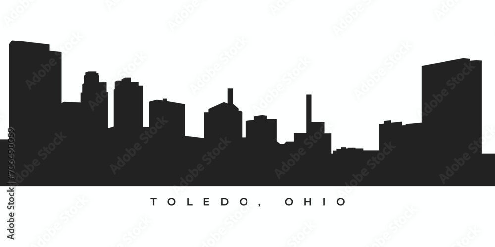 Toledo city skyline silhouette. Ohio cityscape illustration in black and white