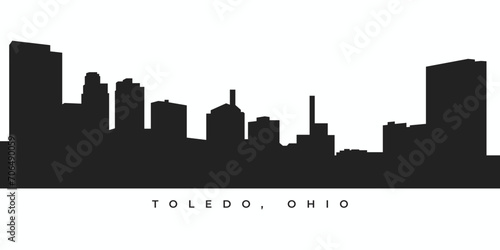 Toledo city skyline silhouette. Ohio cityscape illustration in black and white