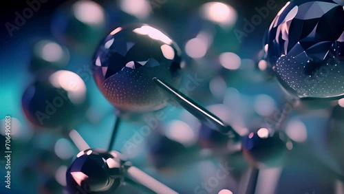 Animation molecules structure moving. Multiple shiny science, medical background 3D animation. Molecule or atom cell under a microscope inside human body colorful photo