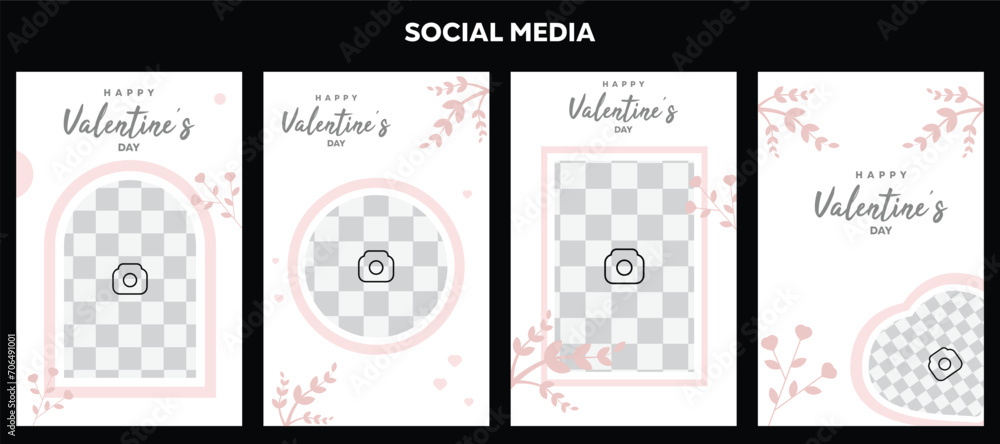 Valentine's day February 14 story design template set. Story geometric layout for promo greeting card design for lover's holiday. Elegant white and pink modern social posters set Valentine's day February 14 story design template set. Story geometric layout for promo greeting card design for lover's holiday. Elegant white and pink modern social posters set