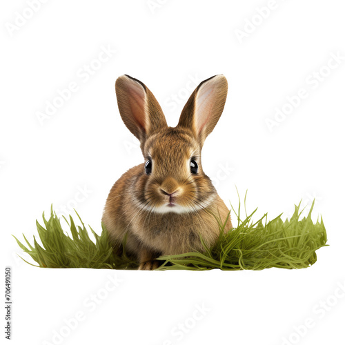 Bunny rabbit in the grass on a transparent background AI