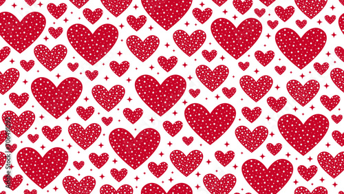 Seamless pattern of red hearts on white background. Valentine's day print