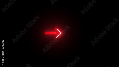 Arrow red glowing neon  icon. Glowing sign logo vector  arrow  icon with black  backgroundn. photo