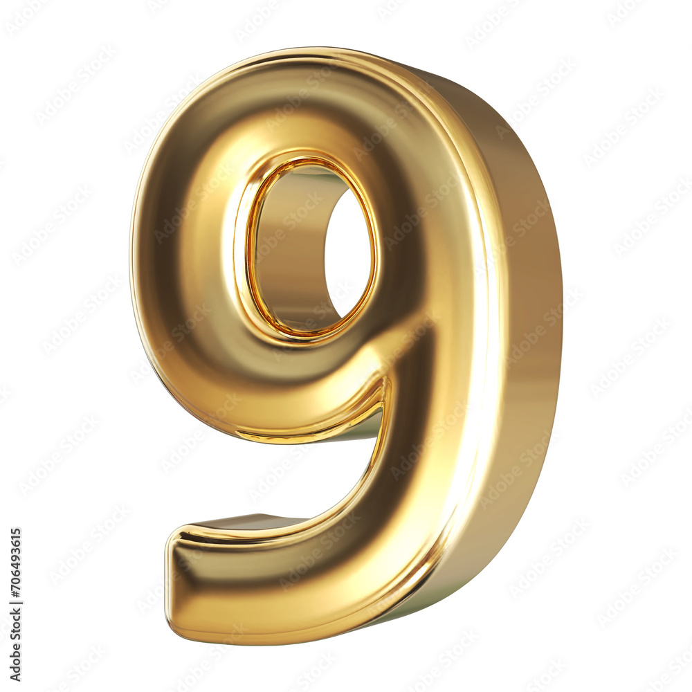 9 number golden 3d render 9 number golden 3d render