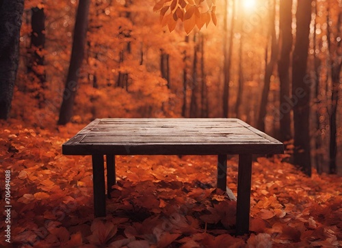 Empty Wooden Table With Autumn Background