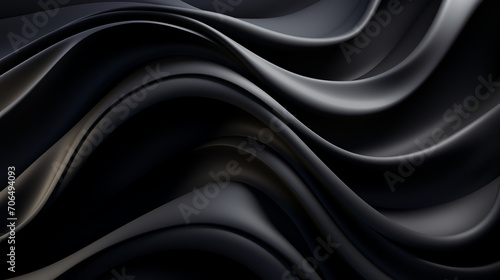 Abstract futuristic dark black background with waved design. Realistic 3d wallpaper with luxury flowing lines. Elegant backdrop for poster