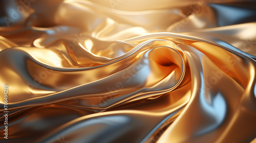 Abstract background with realistic golden metal shape. Fluid golden wave. Intertwined gold shapes.
