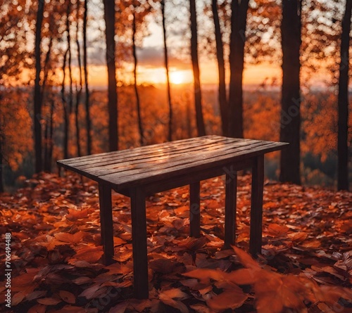 Empty Wooden Table With Autumn Background