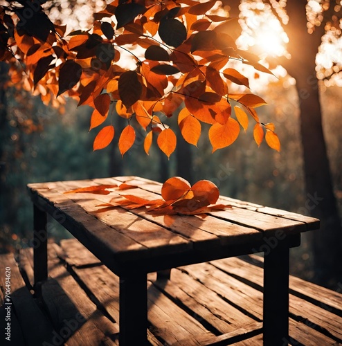 Empty Wooden Table With Autumn Background