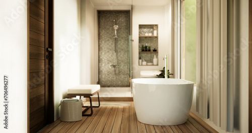 The Bath and toilet on bathroom japanese style.
