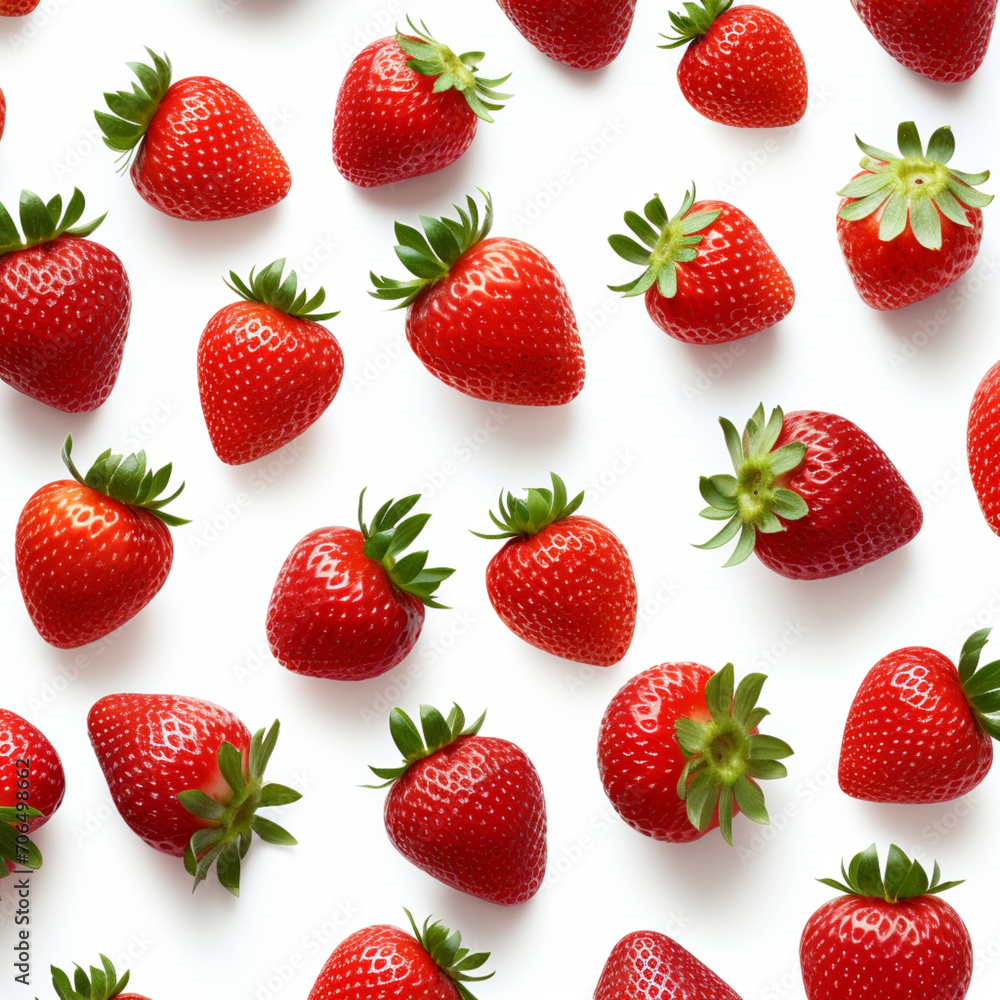 Fondo con detalle y textura de varias fresas de color rojo con hojas verdes, sobre fondo blanco Fondo con detalle y textura de varias fresas de color rojo con hojas verdes, sobre fondo blanco